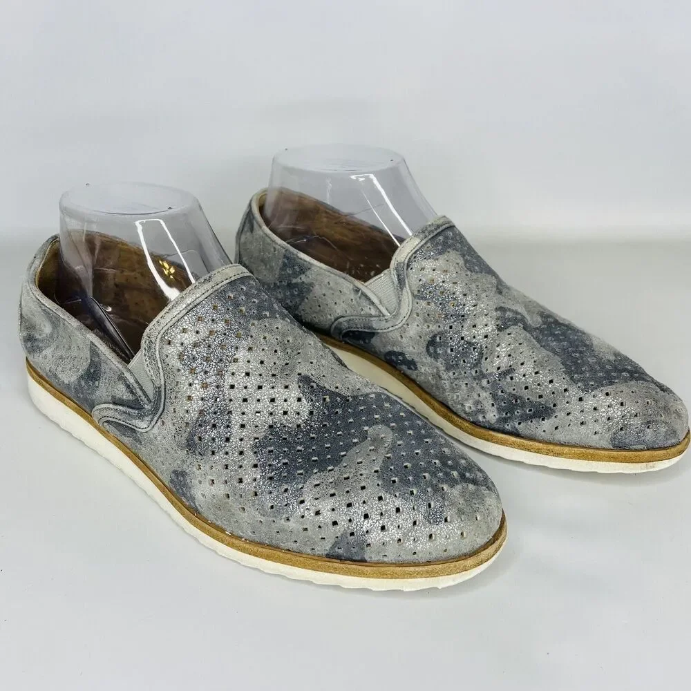 Trask Andi Perforated Metallic‎ Suede Loafer Flats in Pewter Camo Size 8 Comfort